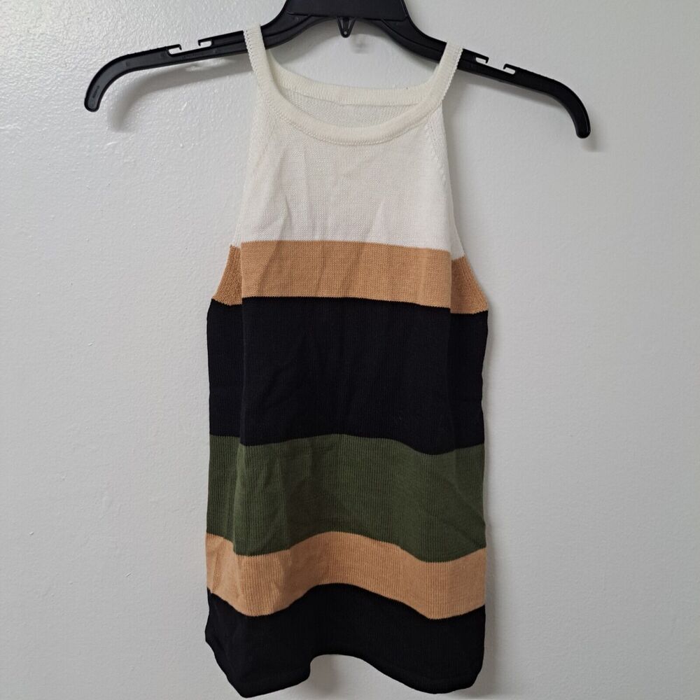 Womens Tank Top Multicolor Striped‎ Sleeveless Halter Textured Size S